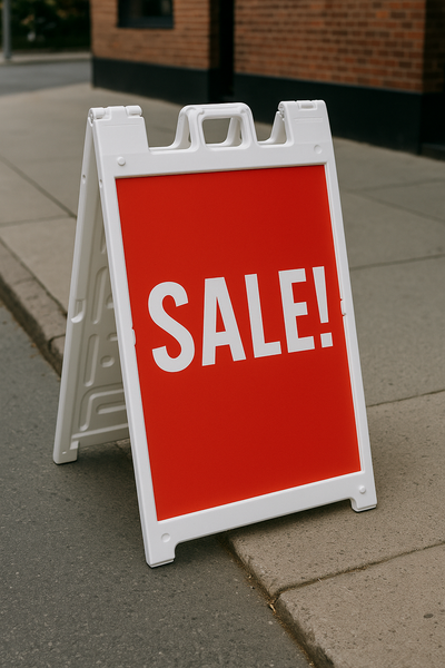 White A-frame Signicade Deluxe sidewalk sign